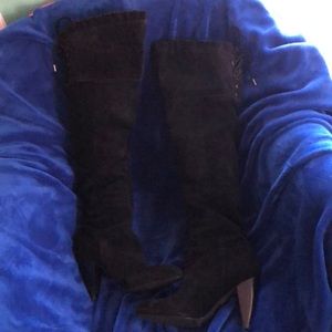 BCBG Black suede over the knee lace boot 9